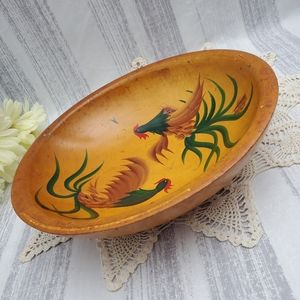 Vintage Munising Wooden Rooster Design Bowl